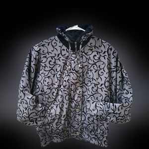 Womens Medium London Fog Winter Jacket Grey With Black Scroll